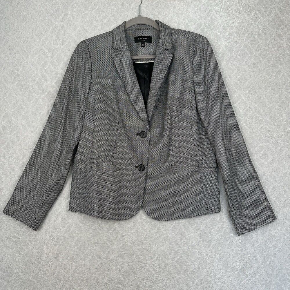 Talbots Blazer Womens 12Petite Black White Wool Career Sophisticated Classy Chic